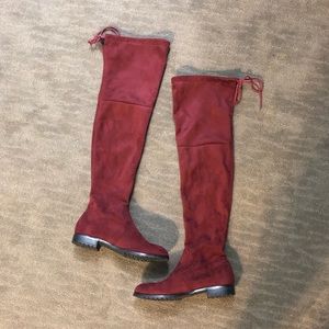 Red suede over the knee boots